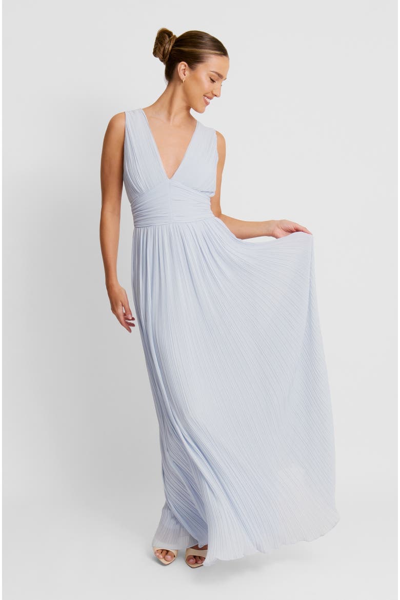 Pleated Plunge Maxi Dress, Alternate, color, Powder Blue