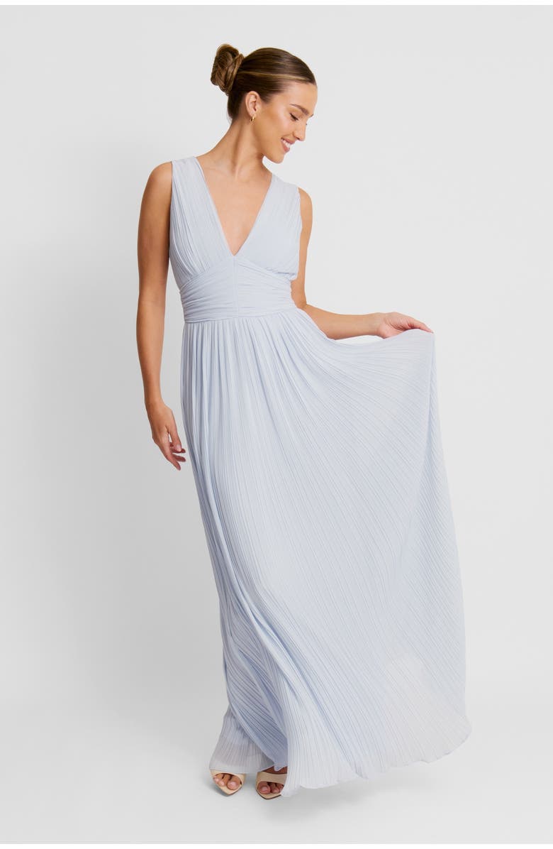 Six Stories Pleated Plunge Maxi Dress, Alternate, color, Powder Blue