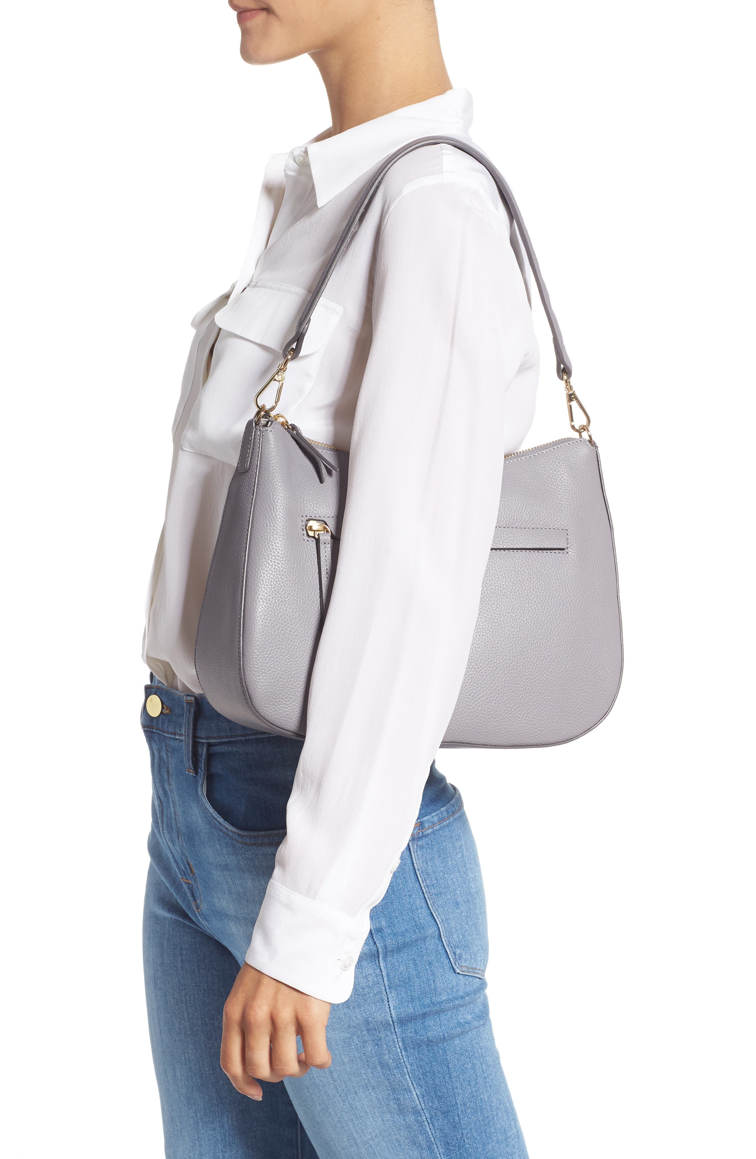Finn Convertible Leather Hobo, Alternate, color, GREY FILIGREE
