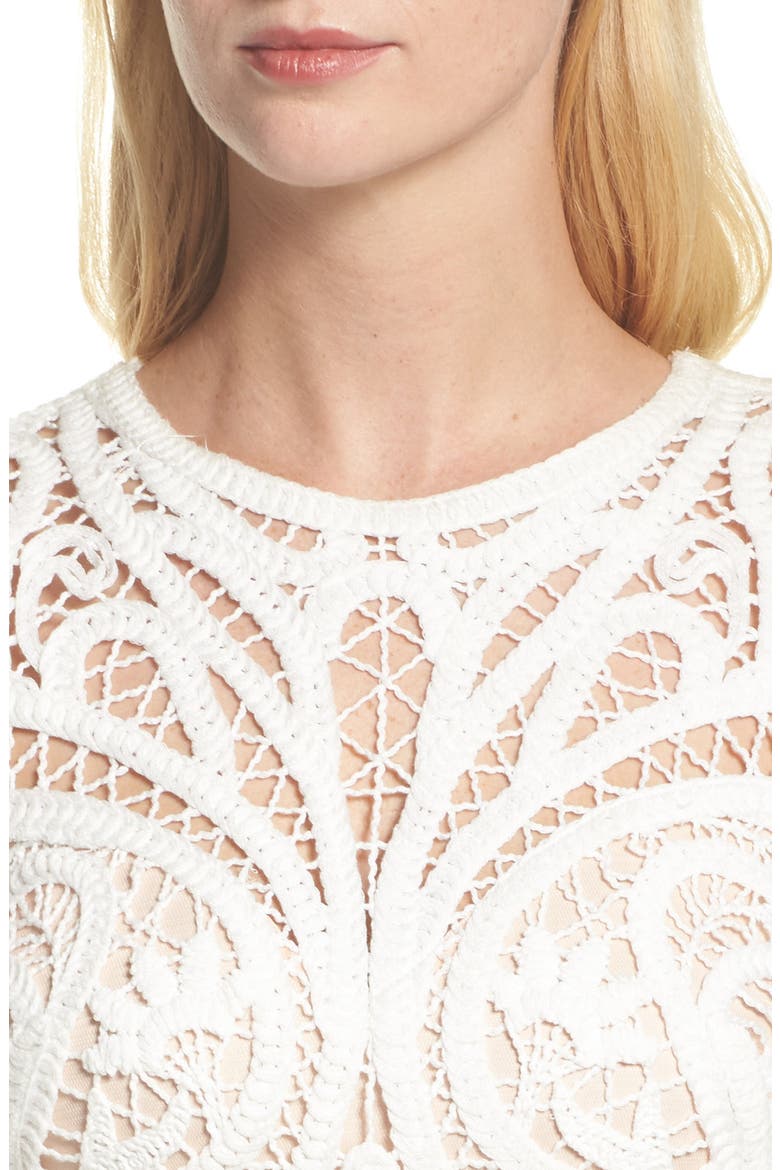 Crochet Lace & Crepe Gown, Alternate, color, IVORY/ BLACK