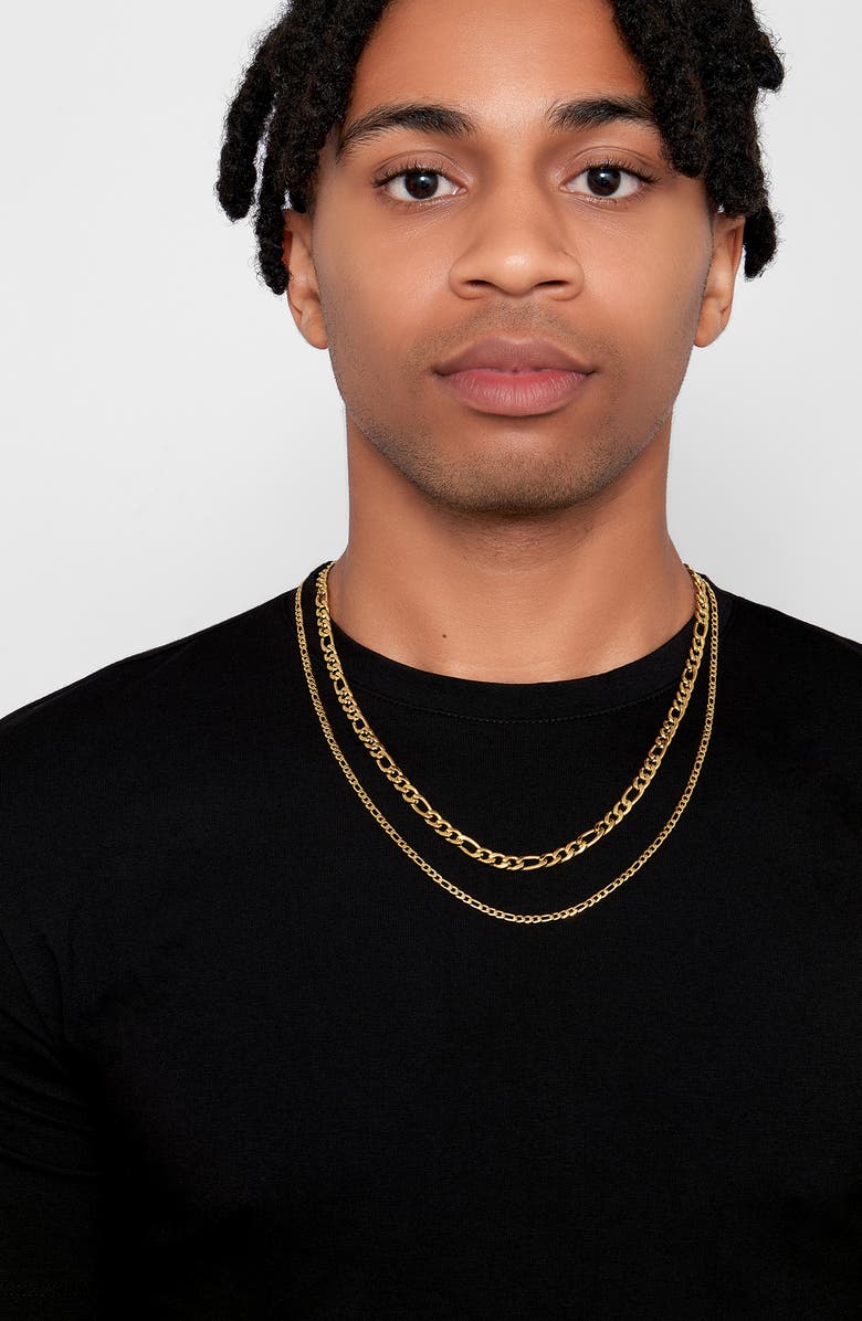 Adornia Men's Set of 2 Water Resistant Stainless Steel Figaro Chain Necklaces, Alternate, color, Gold