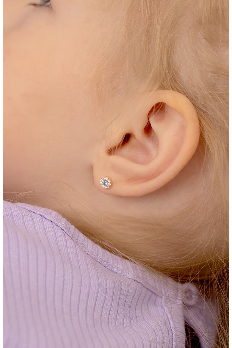 14k Round Cubic Zirconia Burst Earrings, Alternate, color, Blue