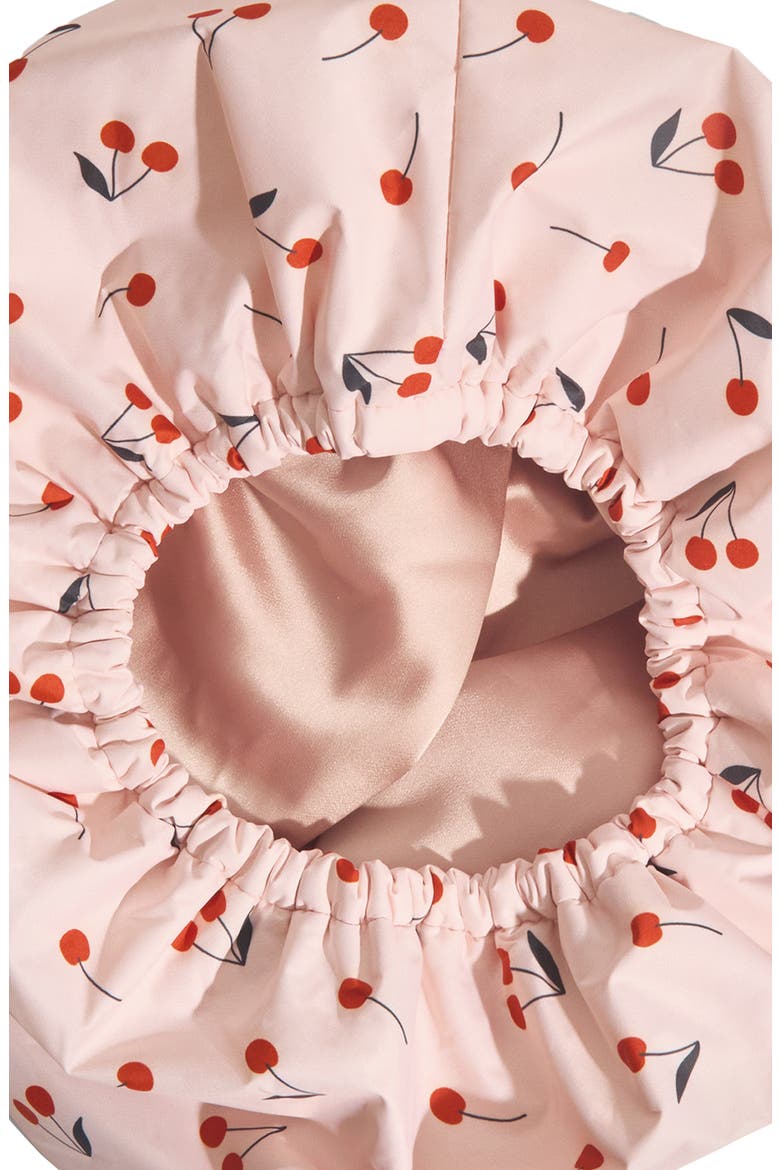 Satin-Lined Flexi Shower Cap, Alternate, color, CHERRY PRINT