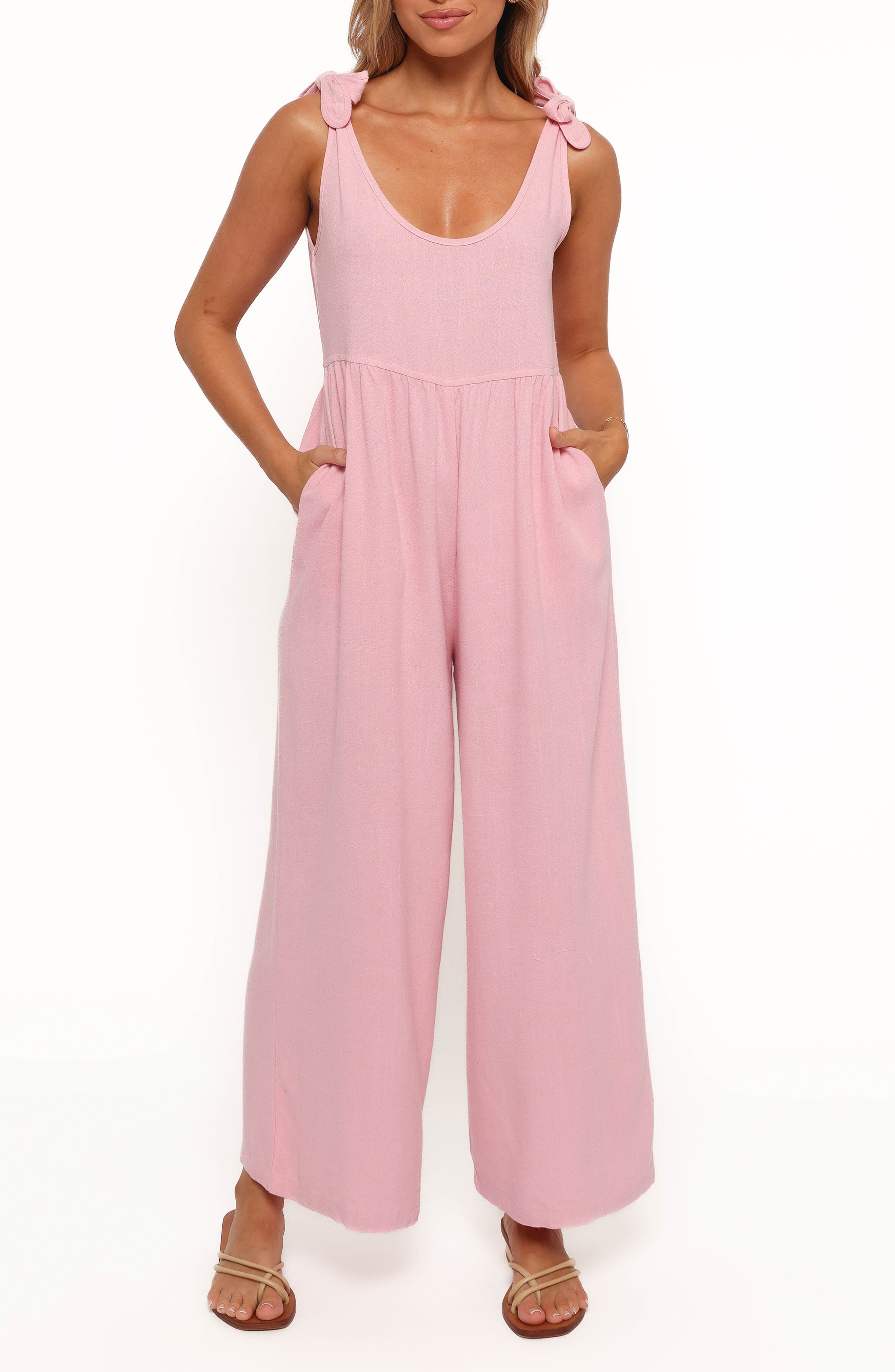Petal & Pup Ayla Tie Shoulder Wide Leg Linen Jumpsuit