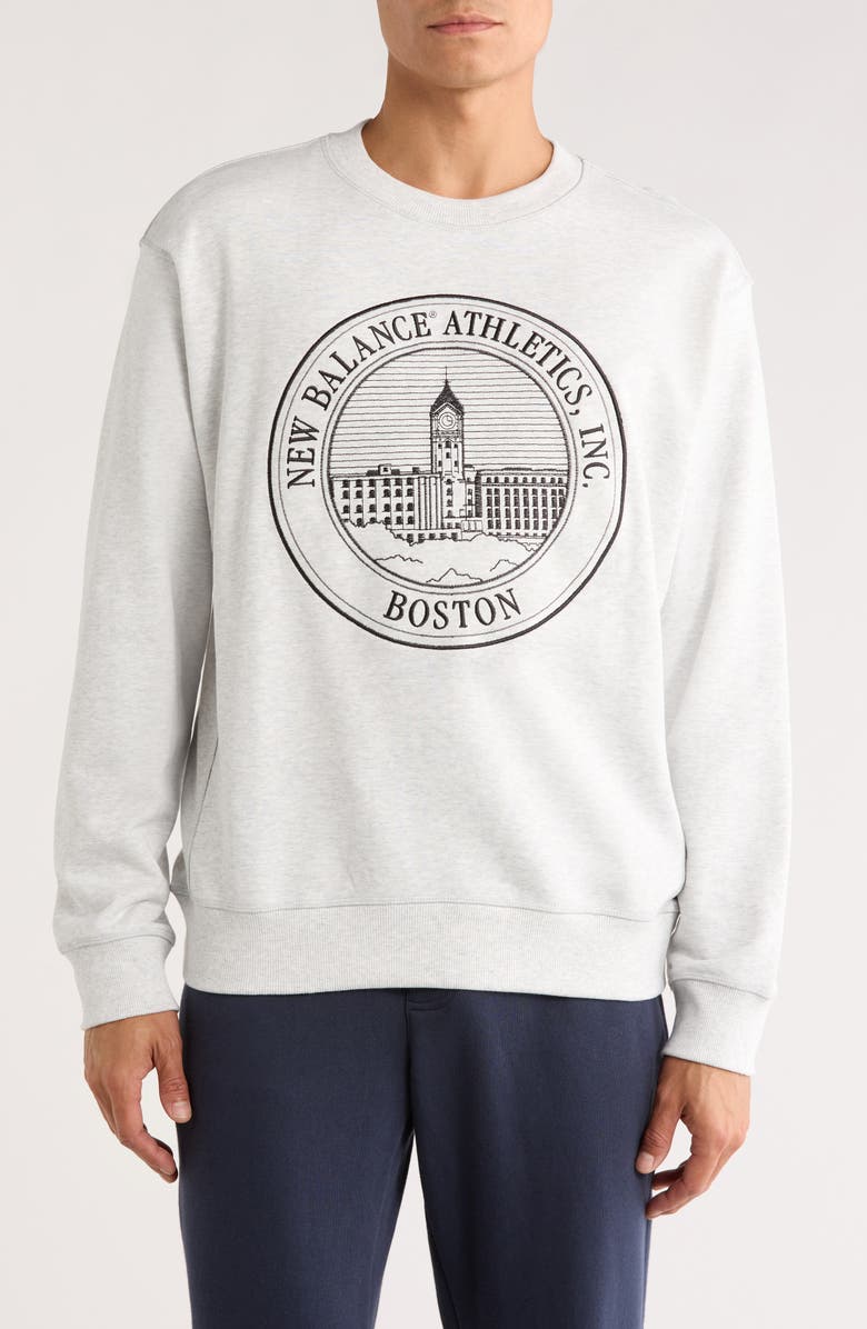 New Balance Crest Crewneck Sweatshirt, Main, color, Ash Heather