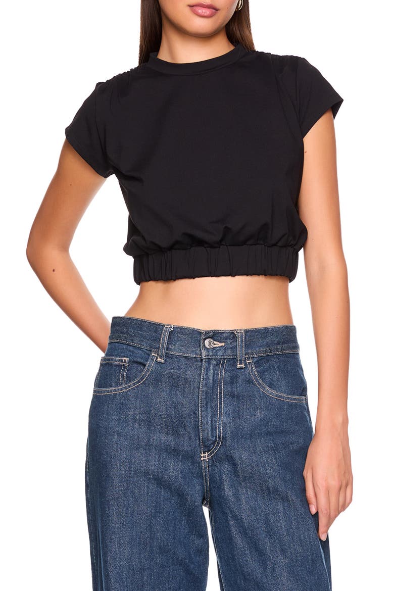 Gathered Hem Cropped T-Shirt, Main, color, BLACK