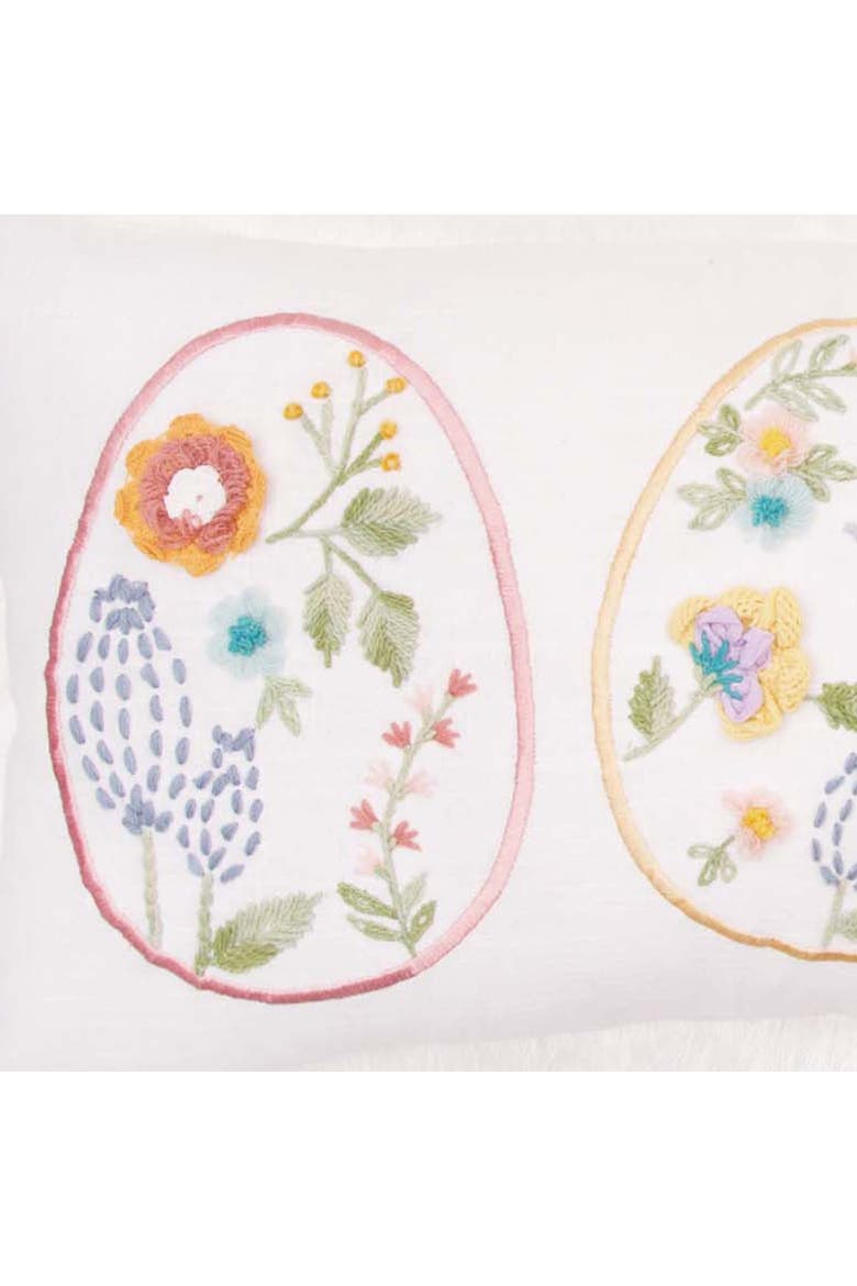 Rosebud Floral Easter Eggs Trio Egg Fringed Throw Pillow, 12" x 24", Alternate, color, Yellow