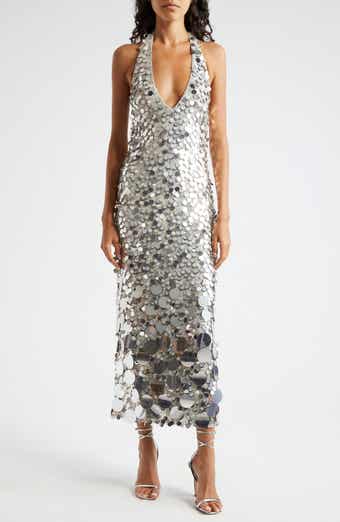Sloan Paillette Plunge Halter Midi Dress