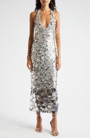 Ramy Brook Sloan Paillette Plunge Halter Midi Dress