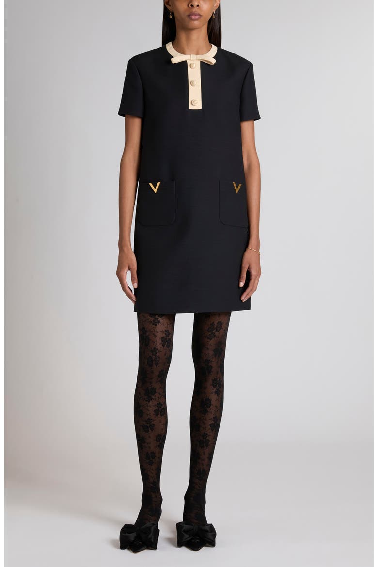 V-Detail Crepe Couture Minidress, Main, color, BLACK/ CREAM