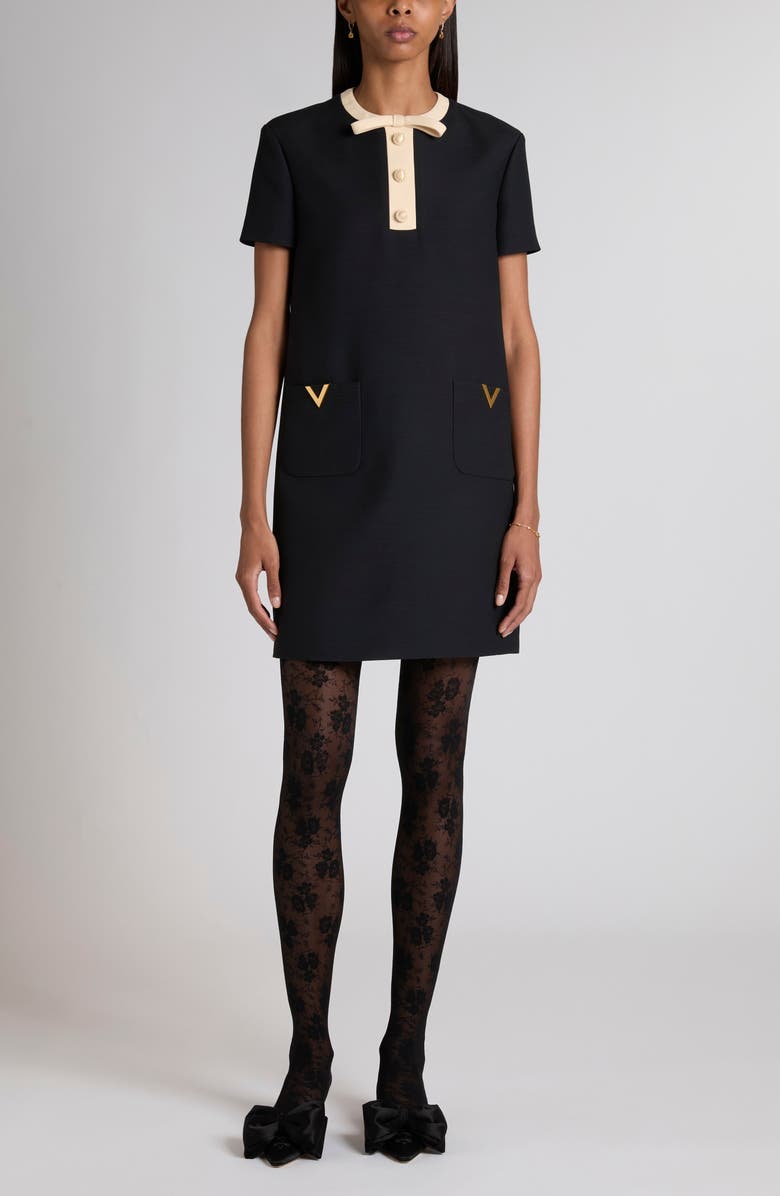 Valentino V-Detail Crepe Couture Minidress, Main, color, Black/ Cream