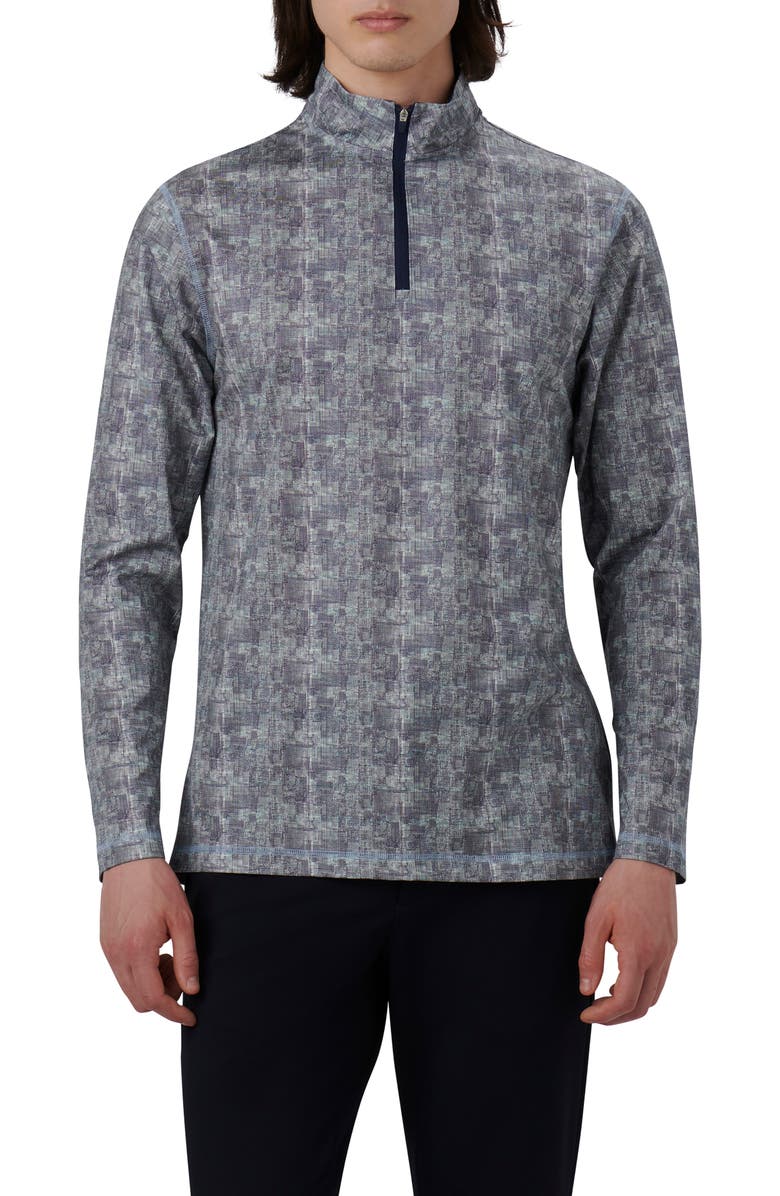 Bugatchi OoohCotton<sup>®</sup> Print Quarter Zip Pullover, Main, color, 