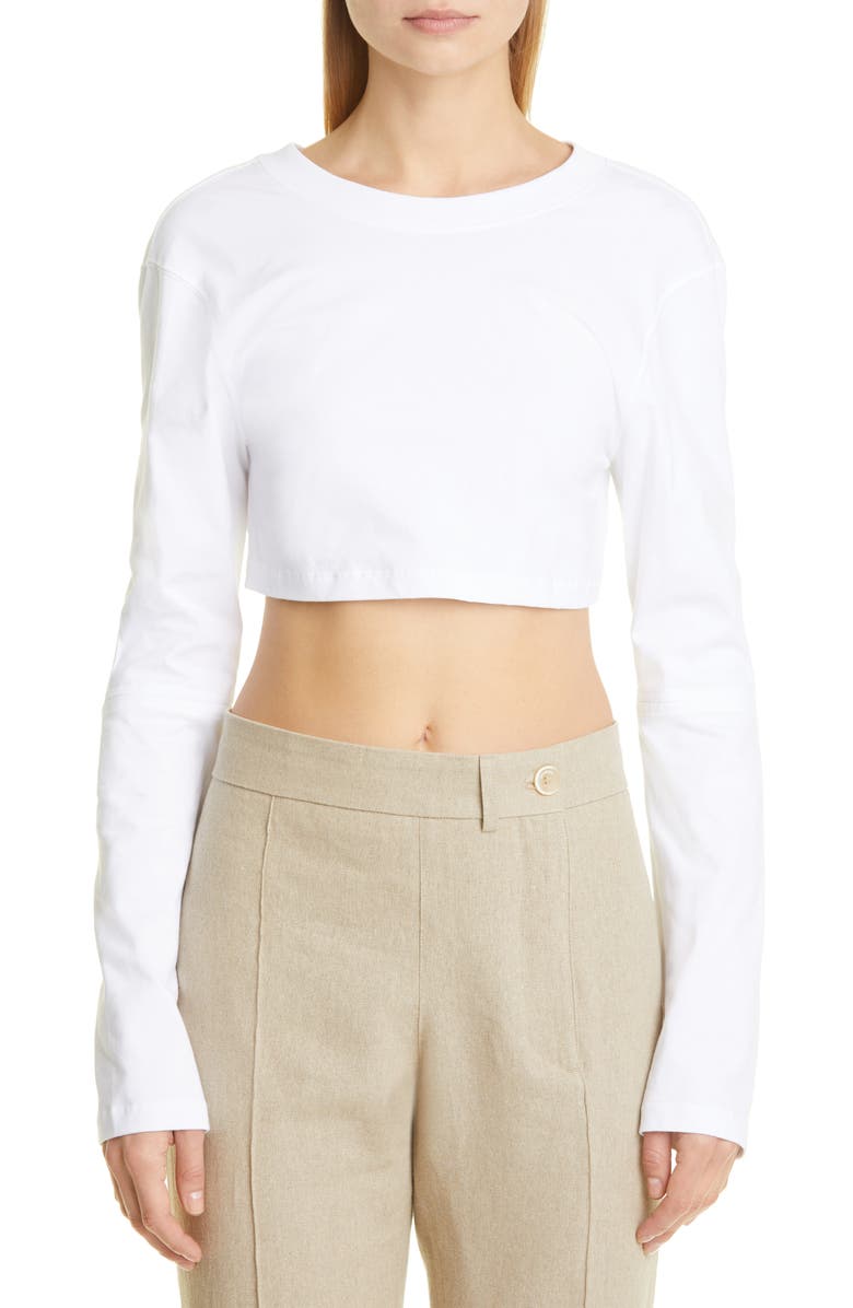 Jacquemus Le Shirt Piccola Cutout Cotton Crop Top, Main, color, 