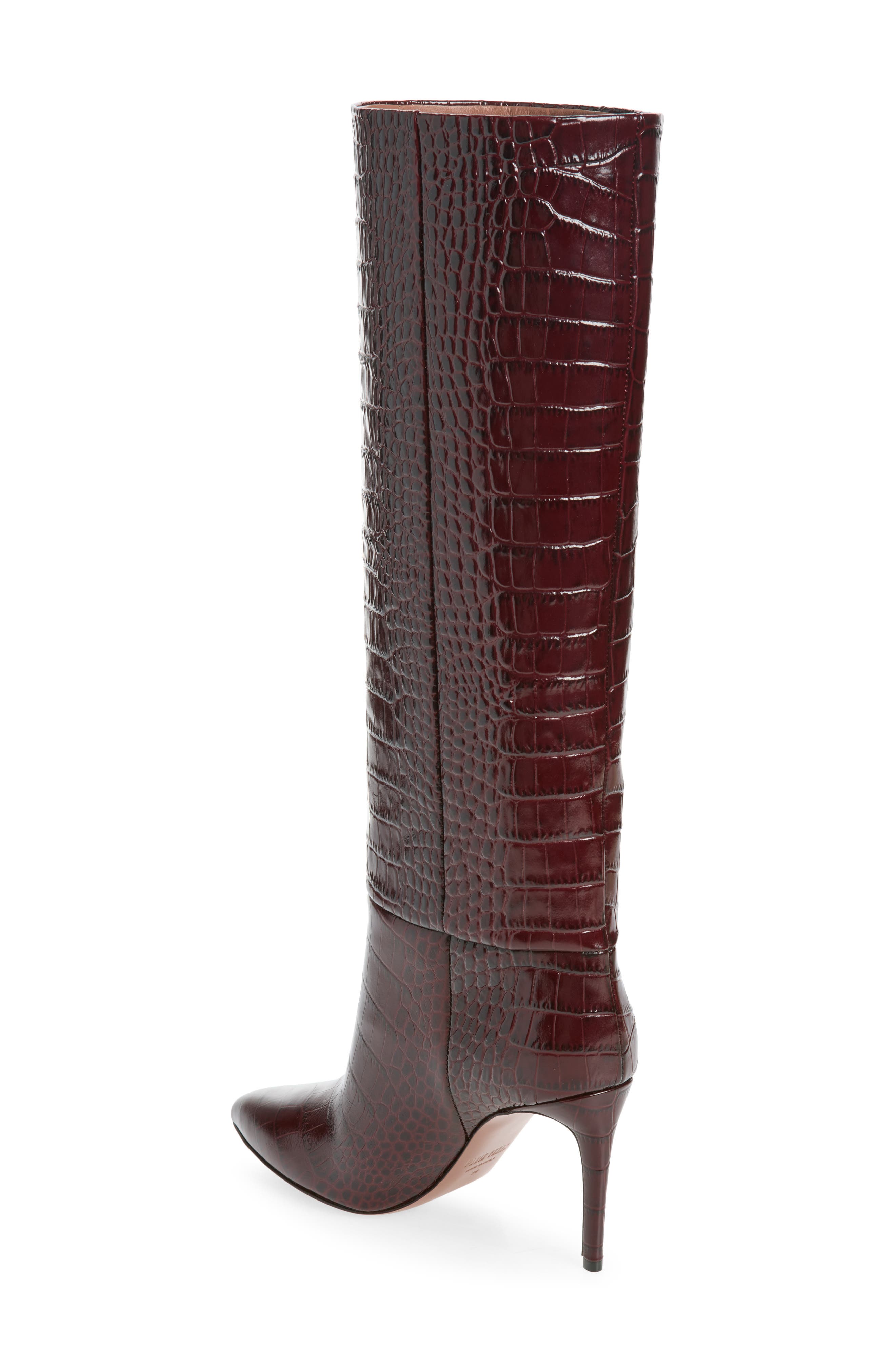Stiletto Croc Embossed Leather Knee High Boot, Alternate, color, ROUGE NOIR