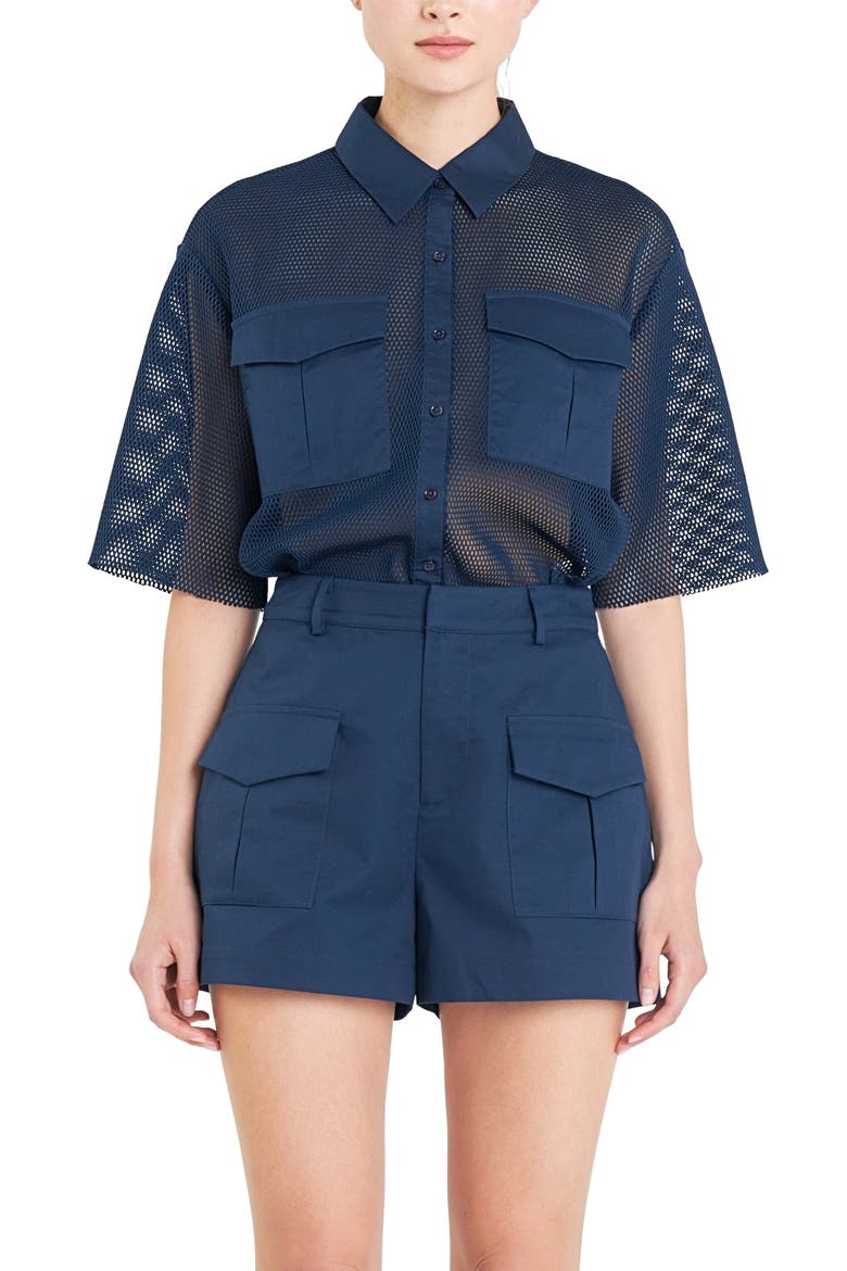 Pocket Mesh Shirt, Alternate, color, NAVY