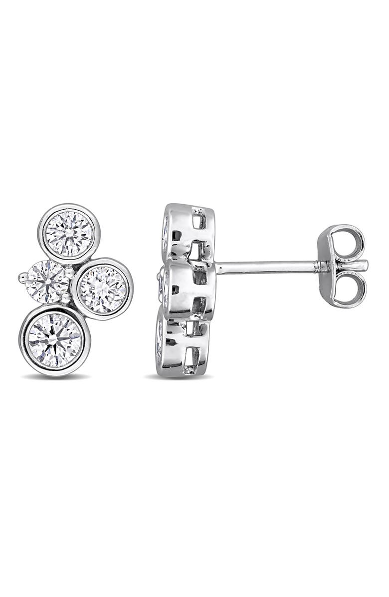 Created Forever Sterling Silver Lab Grown Diamond Cluster Stud Earrings, Main, color, White