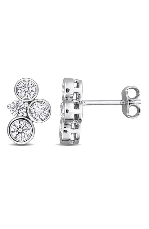 Sterling Silver Lab Grown Diamond Cluster Stud Earrings