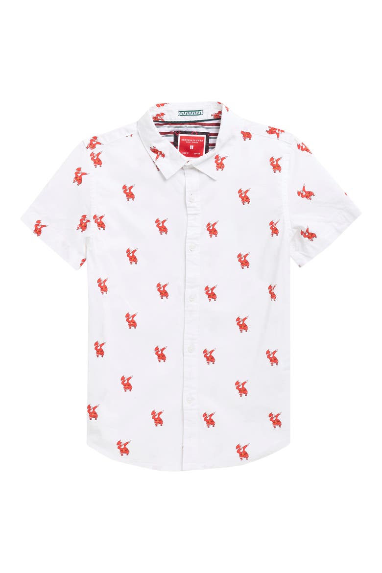 Kids' Dabbing Santa Short Sleeve Button-Up Shirt, Main, color, WHITE