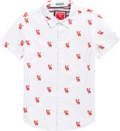 DENIM AND FLOWER Kids' Dabbing Santa Short Sleeve Button-Up Shirt