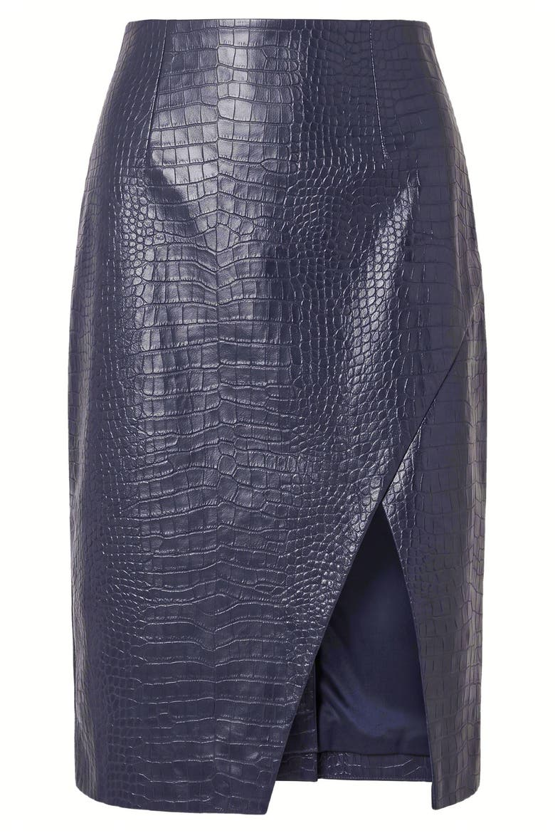 Livia Croc Vegan leather Skirt, Alternate, color, INDIGO BLUE