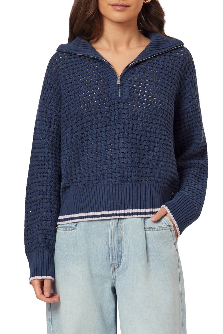 3/4 Zip Pointelle Pullover Sweater, Main, color, BIG DIPPER
