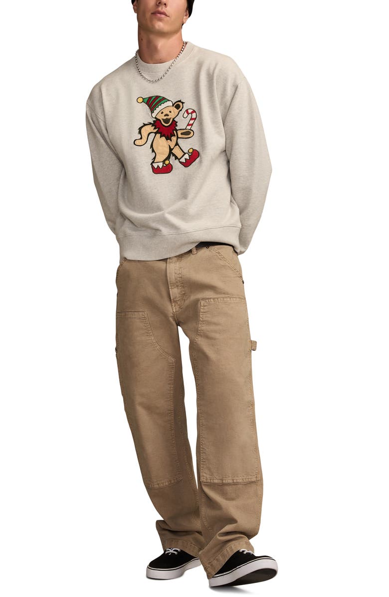 Lucky Brand Grateful Dead Santa Bear Appliqué Cotton Sweatshirt, Alternate, color, Heather Grey