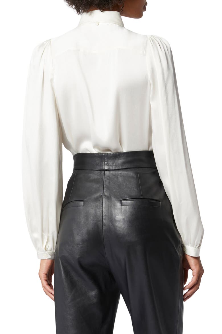 Linneta Tie Neck Silk Satin Blouse, Alternate, color, NATURE WHITE