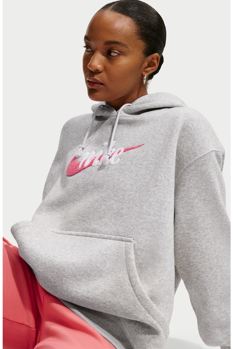 Oversize Brushed Cotton Blend Fleece Hoodie, Alternate, color, 043 PLATINUM/HEATHER/CORAL