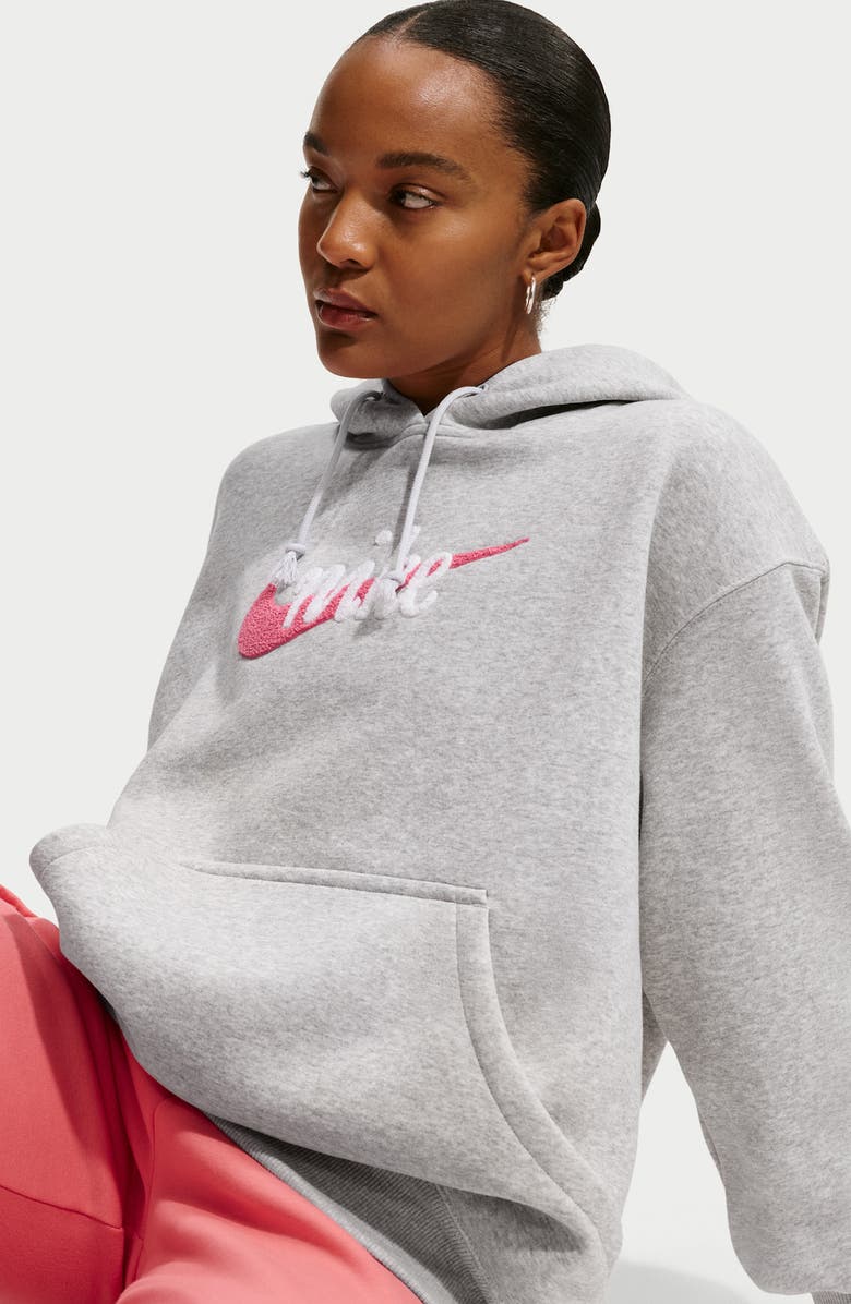 Nike Oversize Brushed Cotton Blend Fleece Hoodie, Alternate, color, 043 Platinum/Heather/Coral