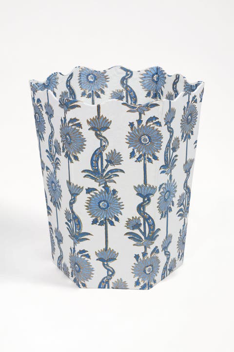Floral Vines Blockprint Scallop Waste Bin Storage Bin