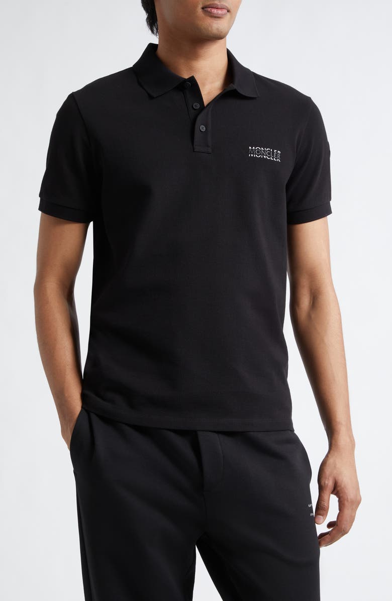 Moncler Logo Cotton Polo, Main, color, Black