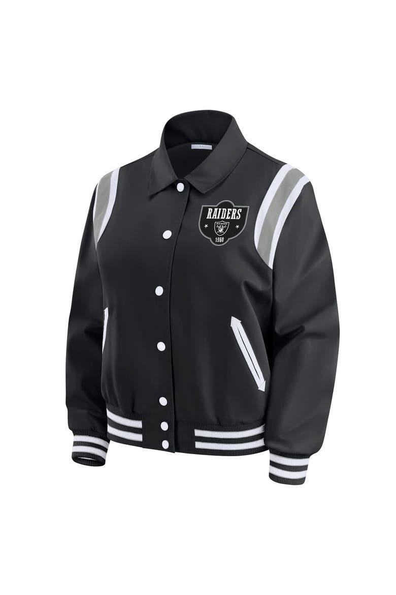 Women's WEAR by Erin Andrews Black Las Vegas Raiders Varsity Lightweight Full-Snap Jacket, Alternate, color, Black