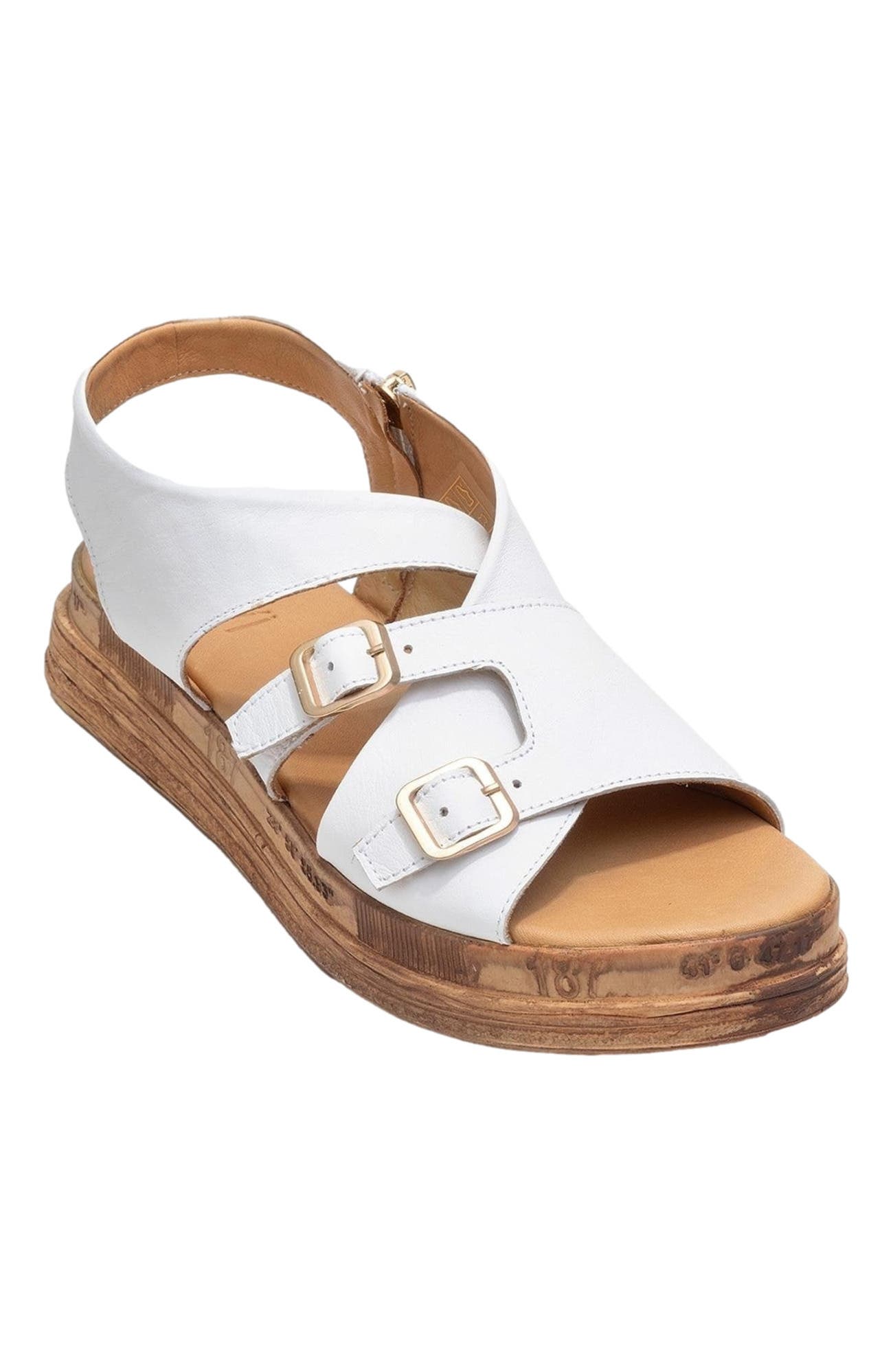 Forever & Always Shoes Levine Leather Buckled Side-Zip Sandal, Alternate, color, White Leather