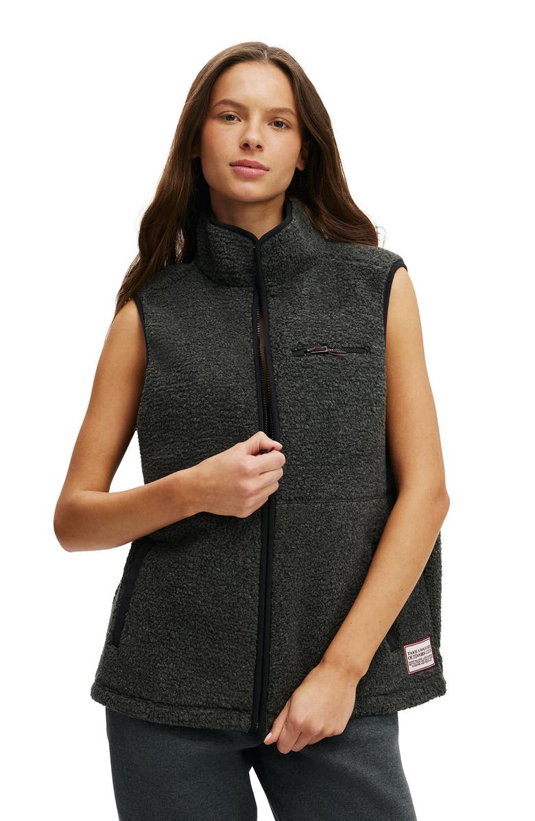 COTTON ON BODY Women's Active Peak Soft Fleece Vest, Main, color, Charcoal Marle Badge