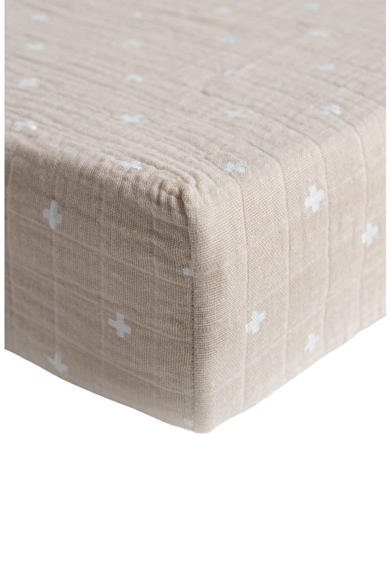 Cotton Muslin Changing Pad Cover, Alternate, color, TAUPE CROSS