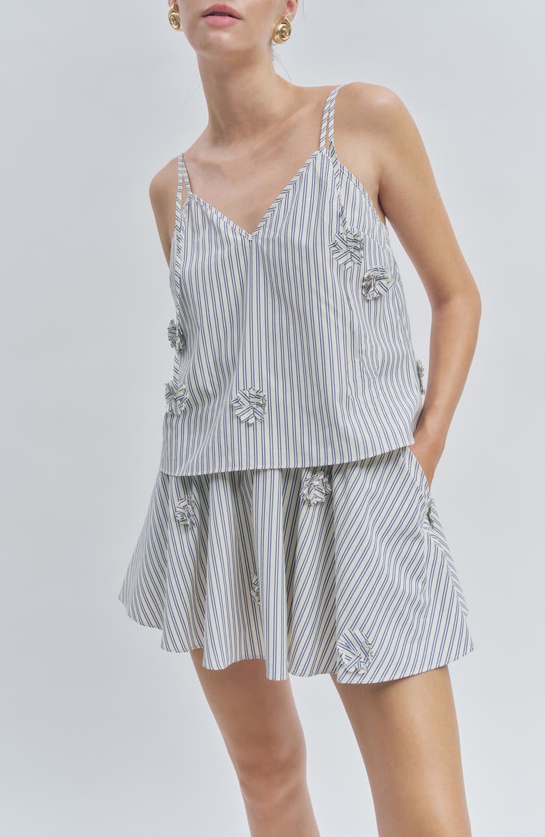 MAUDE CLUB Lou Stripe Cotton Blend Miniskirt, Alternate, color, Sand Navy Stripe