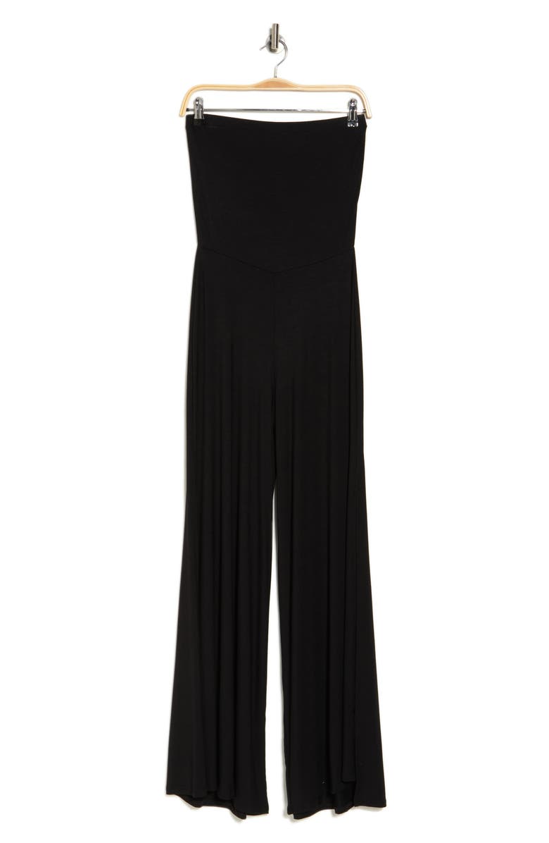 GO COUTURE Slit Leg Strapless Jumpsuit, Alternate, color, Black