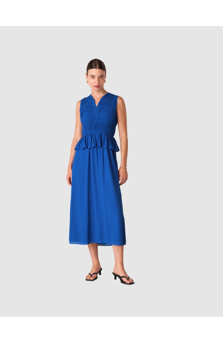 Whistles Sleeveless Shirred V-Neck Midi Dress, Main, color, Cobalt Blue