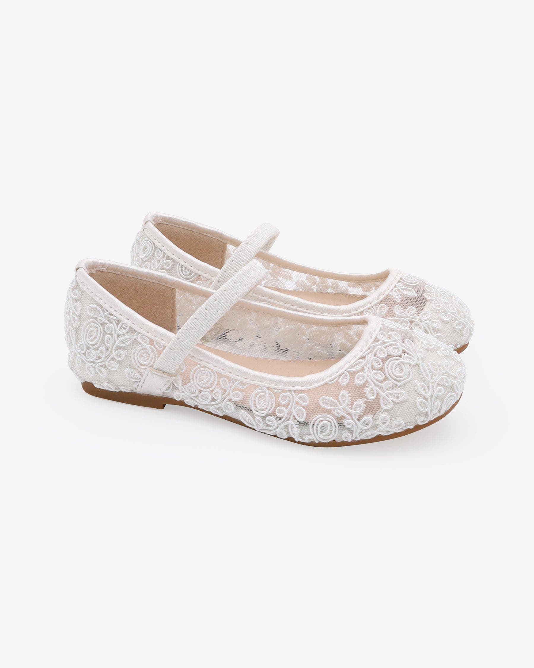 Kailee P Pas Crochet Lace Mary Jane Flats, Main, color, Ivory