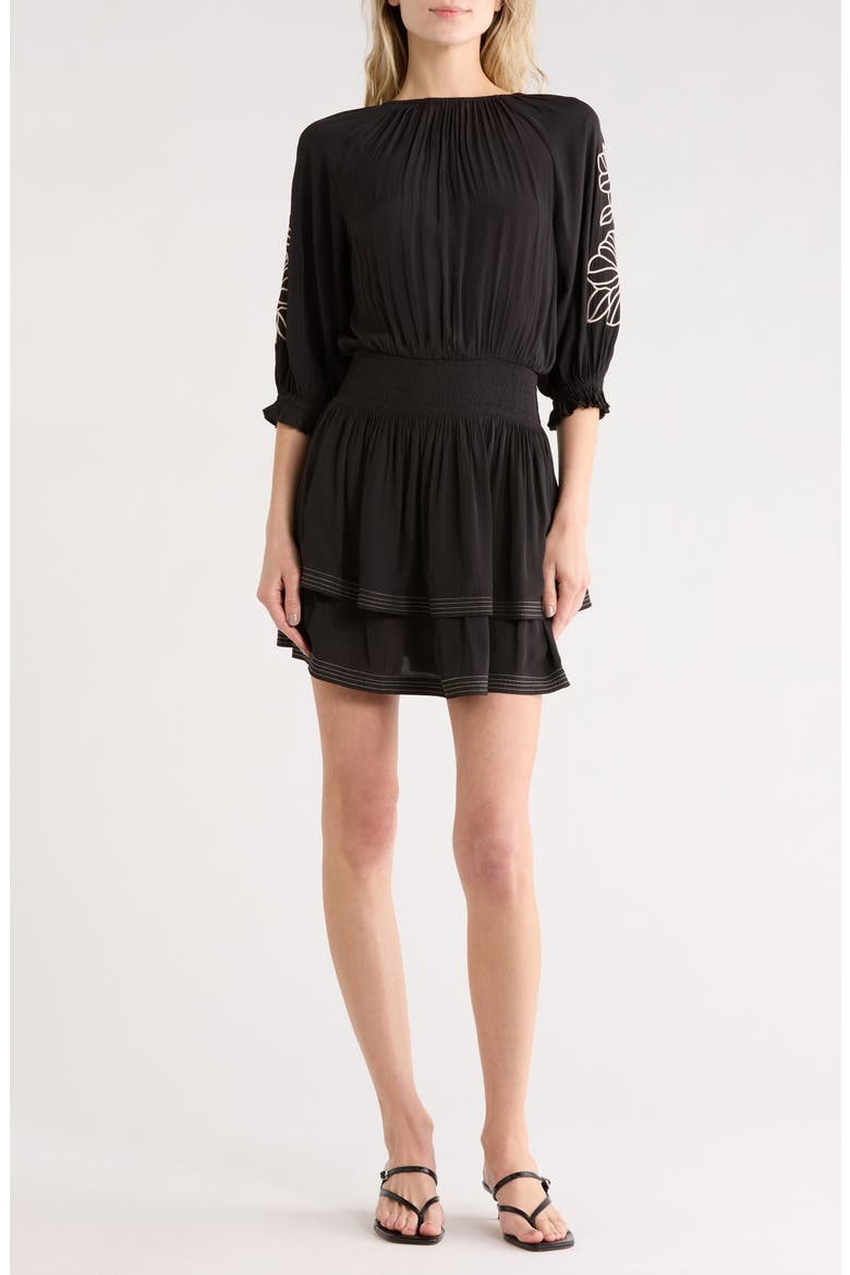 Tayla Floral Embroidered Minidress, Main, color, BLACK