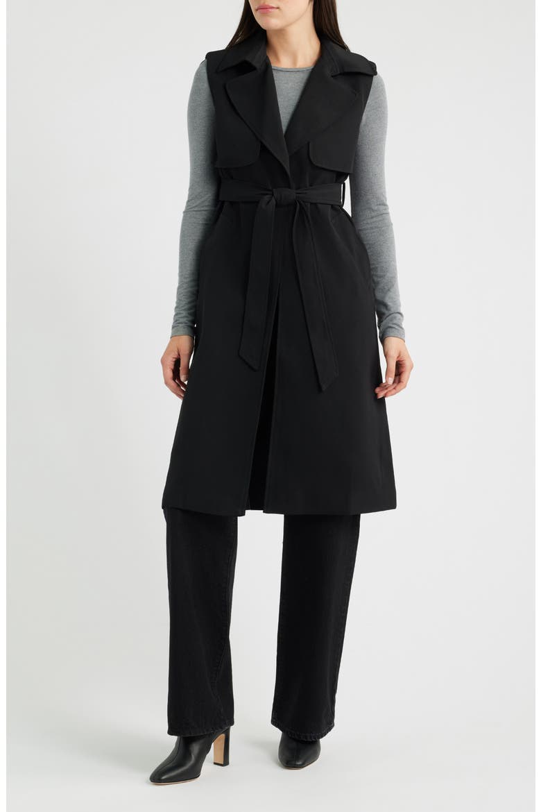 Sleeveless Belted Trench Coat, Main, color, RICH BLACK