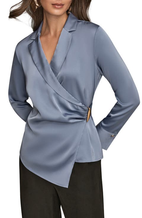Pleated Wrap Front Silk Top