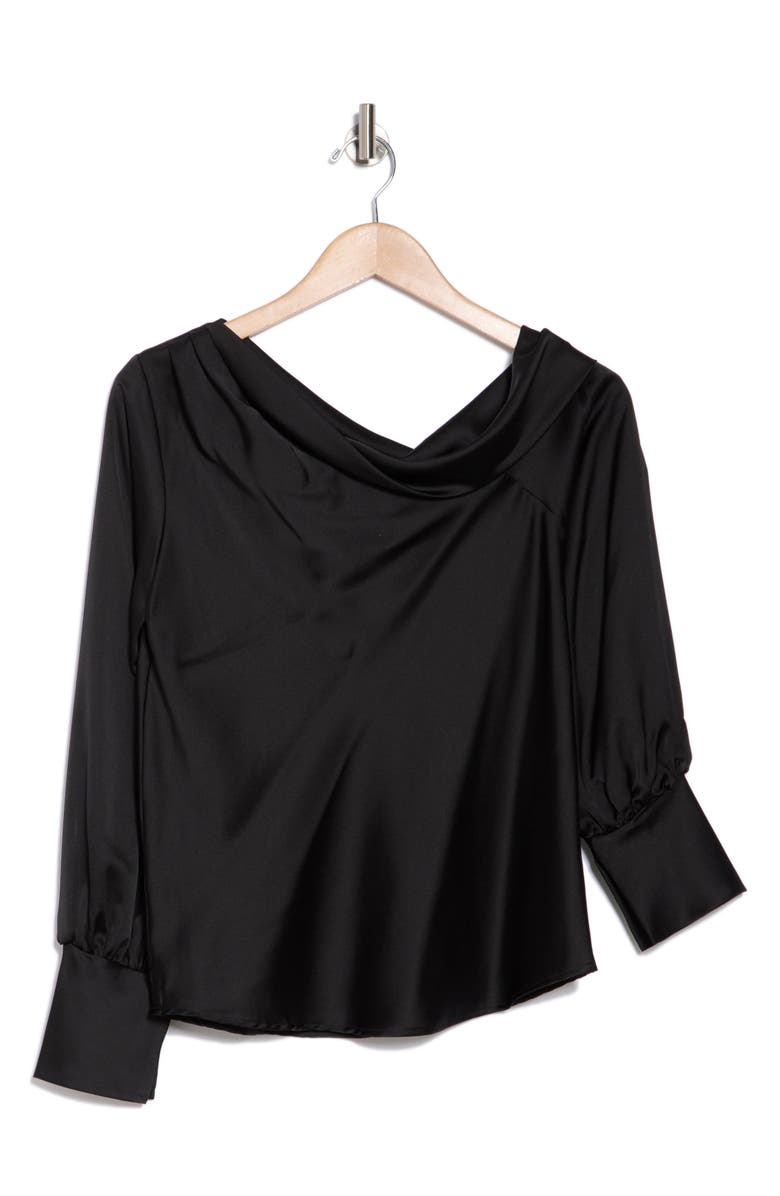 Renee C Asymmetrical Drop Shoulder Satin Top, Alternate, color, Black