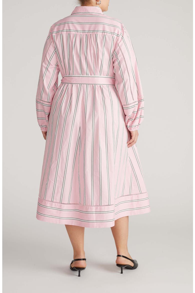 Yuli Long Sleeve Stretch Poplin Midi Dress, Alternate, color, PINK HORIZON STRIPE