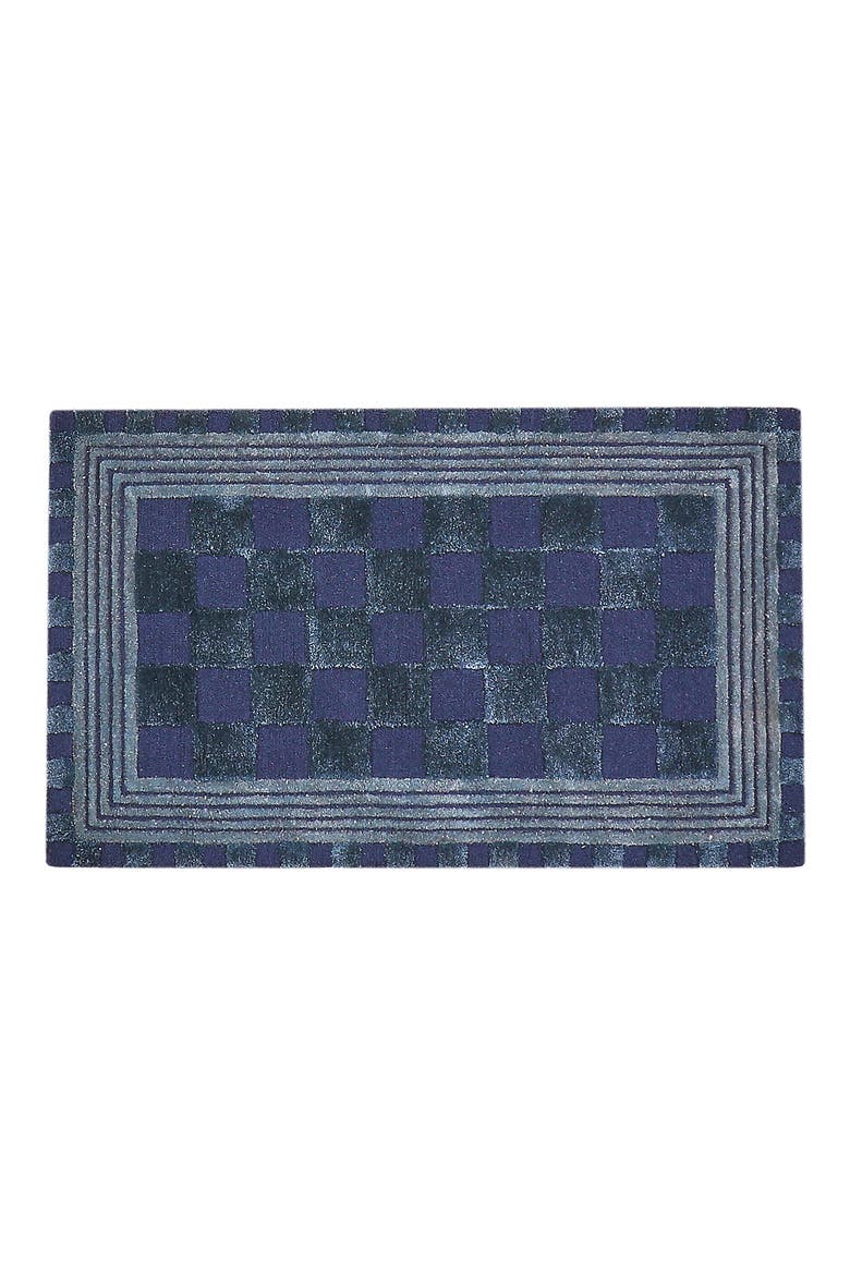 Indigo Blue Tonal Check Rug, Main, color, INDIGO