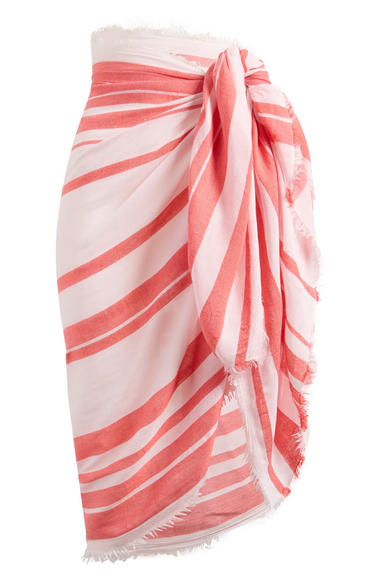Sheer Stripe Pareo Wrap, Alternate, color, PINK- RED