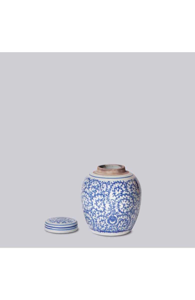 Cobalt Guild Porcelain Scrolling Peony Round Jar, Alternate, color, Blue + White