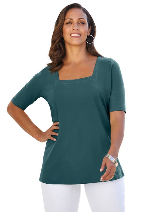 Stretch Cotton Square Neck Tee (Plus)