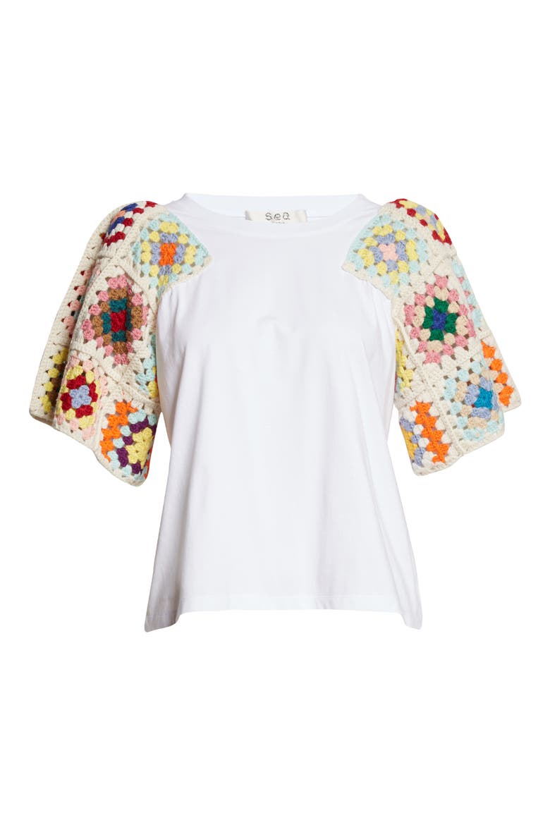 Sea Gabriela Crochet Sleeve T-Shirt, Alternate, color, MULTI