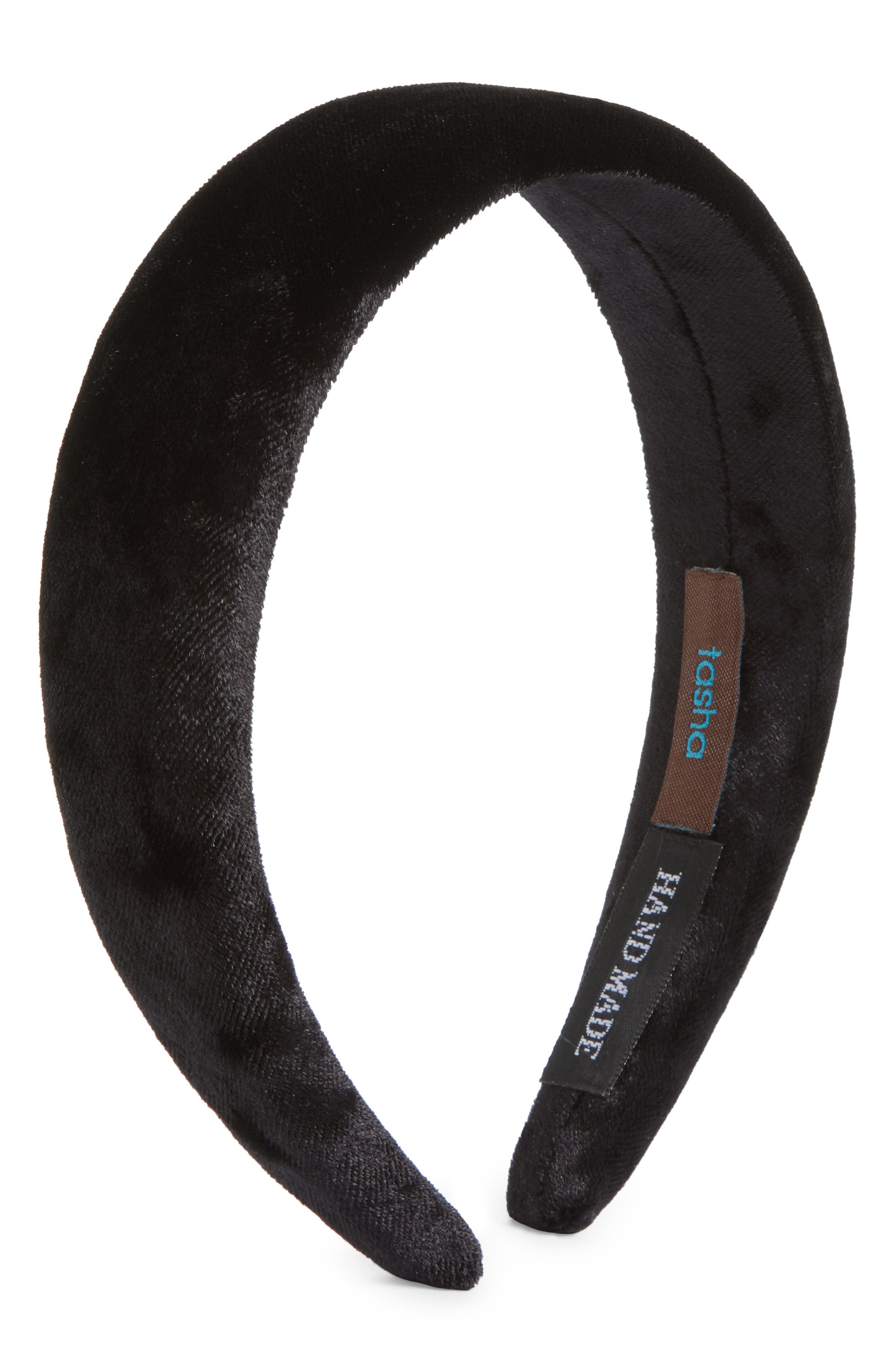 Tasha Padded Velvet Headband in Black 